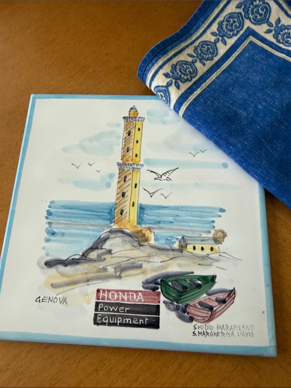 Vintage Honda Power Equipment ITALY GENOVA hand painted lighthouse